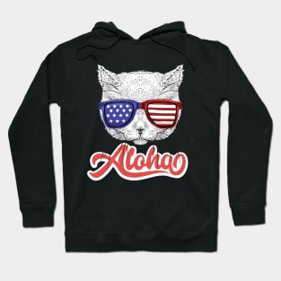 Cat Hawaiian Aloha Cat Lover Hawaii American Flag Hoodie